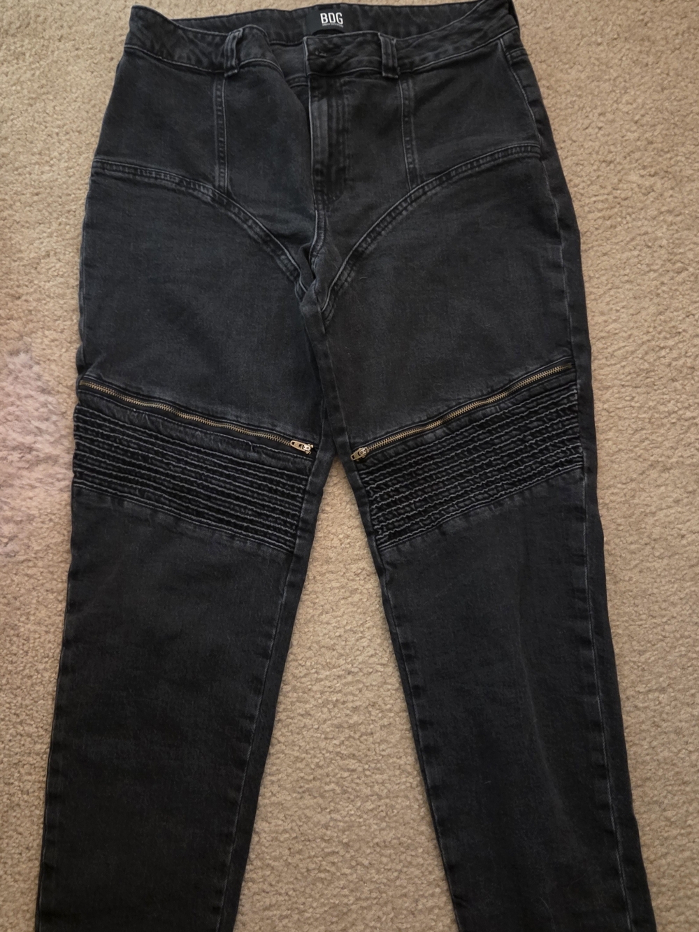 BDG Black Skinny Moto Jeans with Ribbed Knee Panels